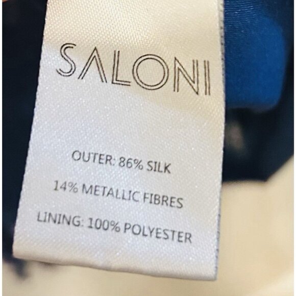 SALONI Navy Tilly Dress Womens Sz 6 Metallic Polka Dots Silk Ruffle Drop Waist - Picture 9 of 16